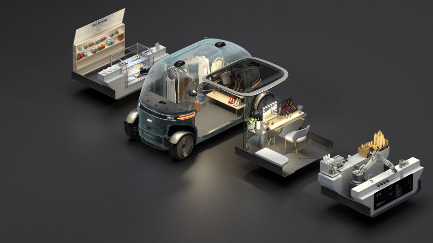 Render of driverless car, created for Moving Space Hackathon by PIX Moving
