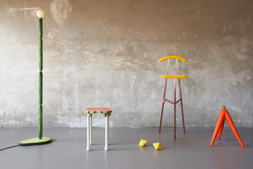 OMG-GMO furniture and lighting in the shape of fruit and vegetables by Robert Stadler