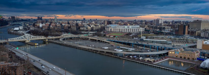 Exterior of the Bronx Children's Museum on a city waterfront