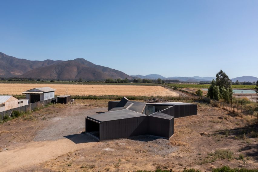 Paire House and rural surroundings viewed from above