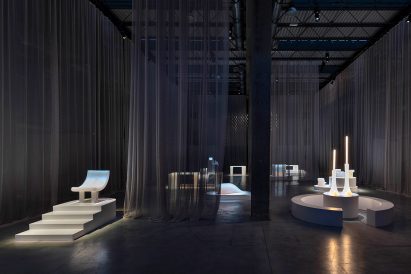 Poikilos resin furniture exhibition by Objects of Common Interest at Nilufar Depot in Milan