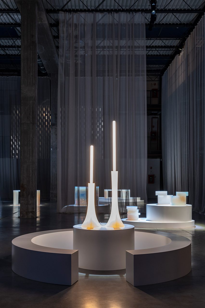 Poikilos resin furniture exhibition by Objects of Common Interest at Nilufar Depot in Milan