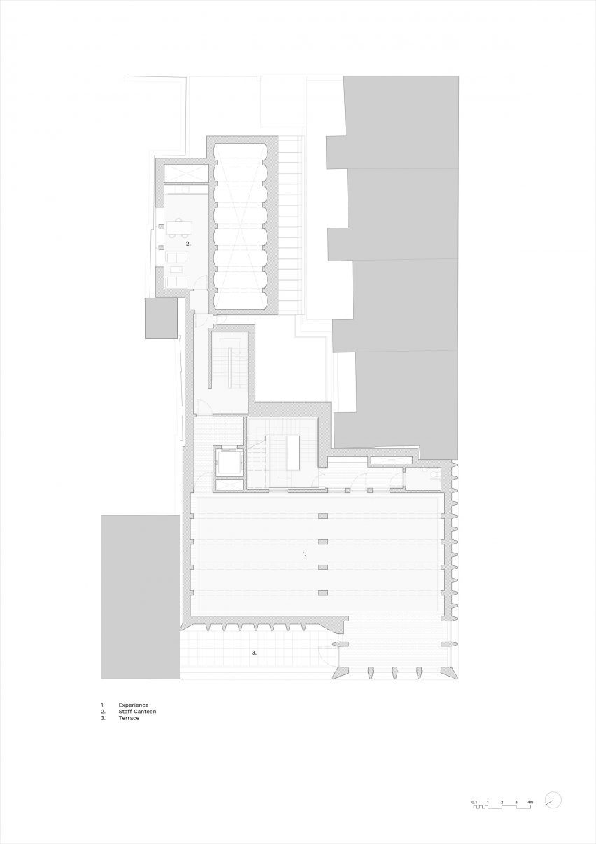 Second floor plan of the International Rugby Experience building by Niall Nclaughlin Architects
