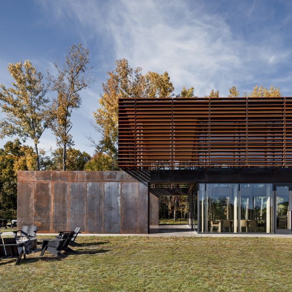 Two-storey Corten steel tasting room at the Lasting Joy Brewery