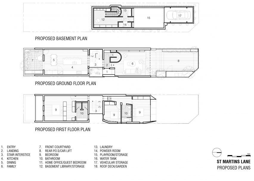 Plans of St Martins Lane extension in Melbourne by Matt Gibson Architecture + Design