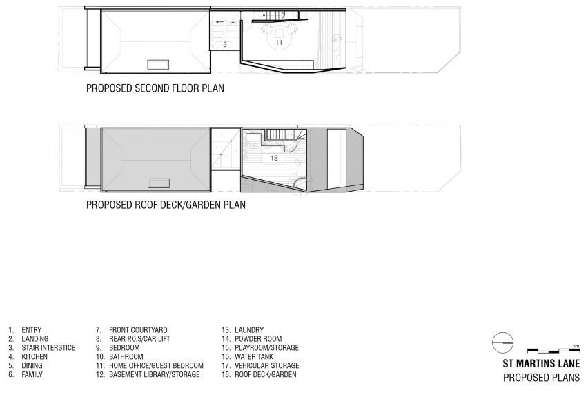 Plans of St Martins Lane extension in Melbourne by Matt Gibson Architecture + Design
