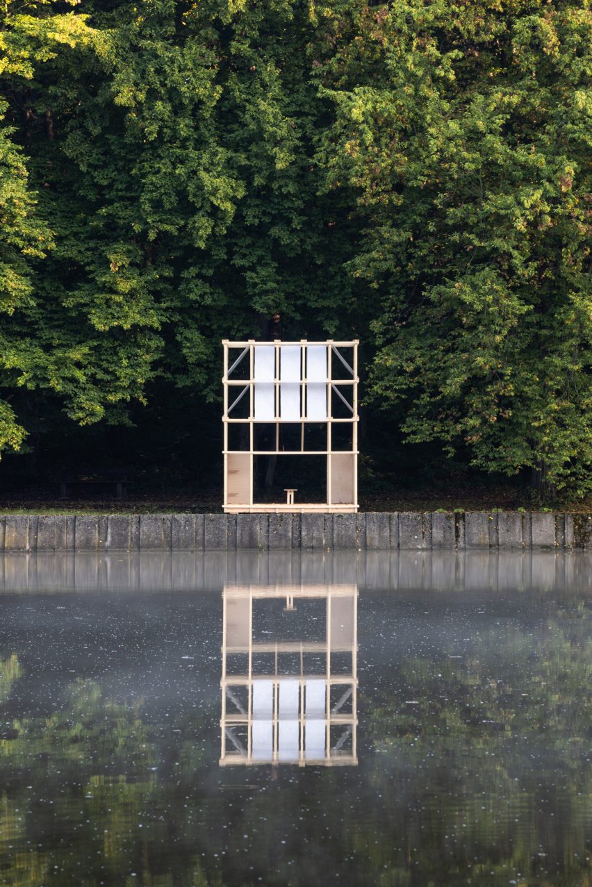 Wooden lakeside pavilion
