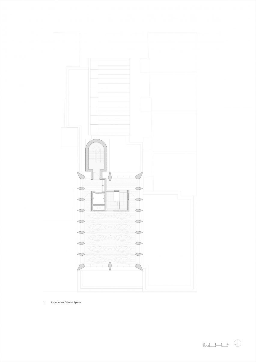 Top floor plan of the International Rugby Experience building by Niall Nclaughlin Architects