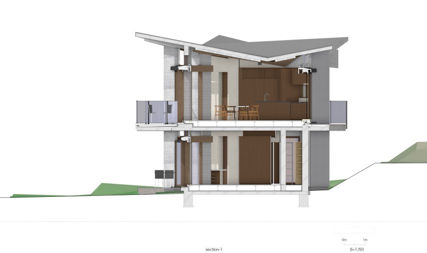Section of Villa MKZ by Takeshi Hirobe Architects