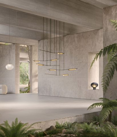 Chandelier in concrete interior