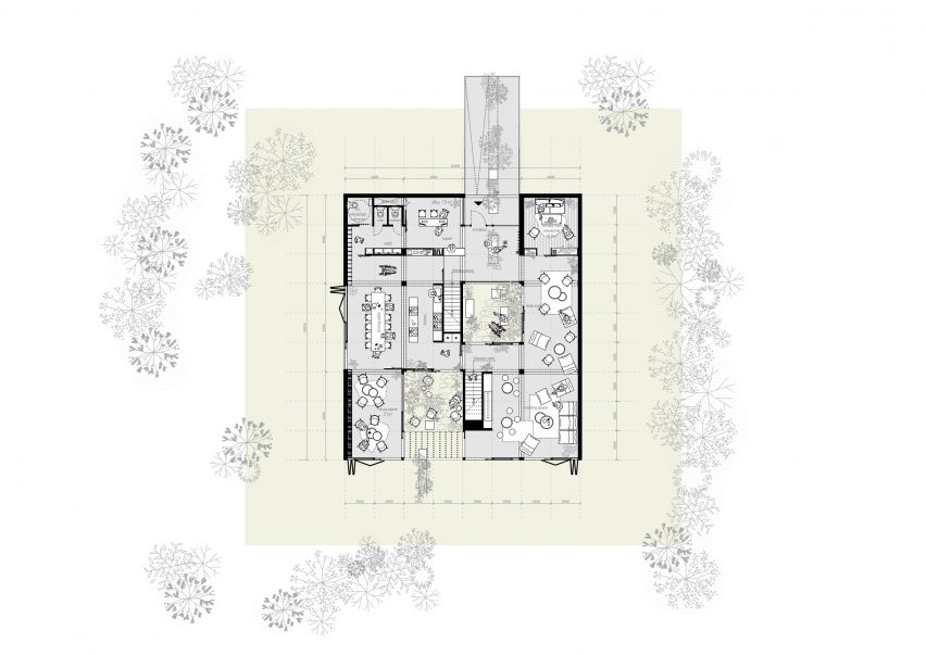 Ground floor plan of Warm Nest by Ark-shelter and Archekta in Belgium