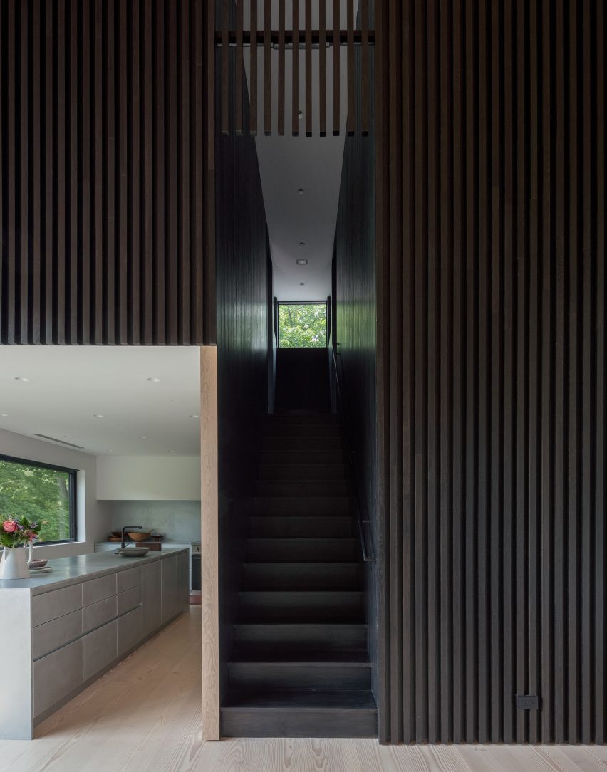 Interior staircase at the New York farmhouse by Worrell Yeung