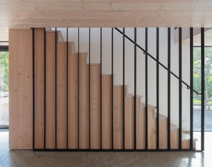 Timber staircase at the New York farmhouse by Worrell Yeung