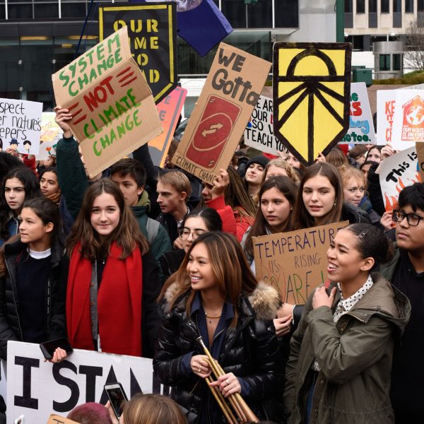 Children gathered to protest climate change