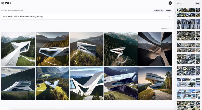 Zaha Hadid Architects images created with DALL-E 2