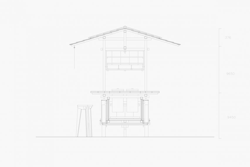 Elevation drawing of front of cart