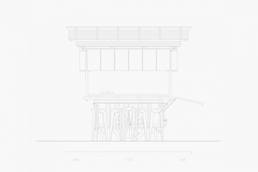 Elevation drawing of side of cart