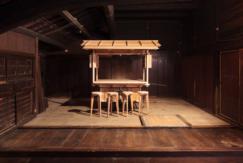 Wooden cart in industrial interior setting