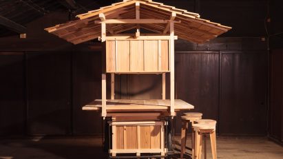 Wooden cart in industrial interior setting