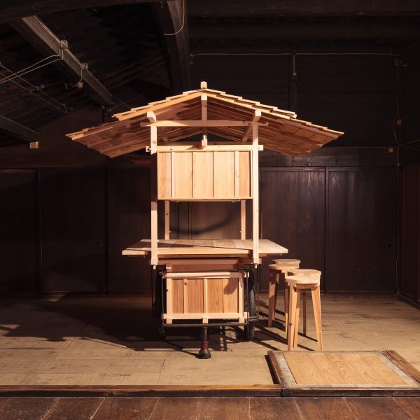 Wooden cart in industrial interior setting