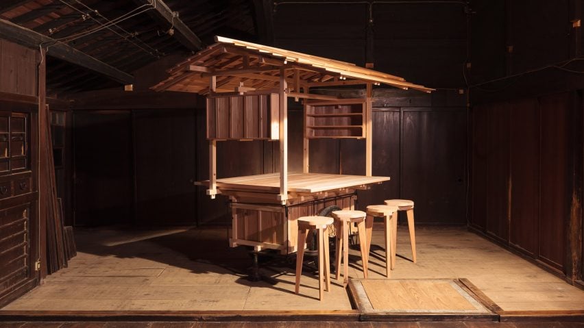Wooden cart in industrial interior setting