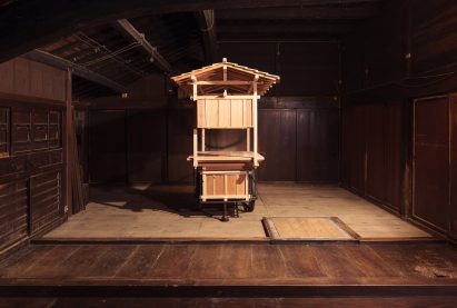 Wooden cart in industrial interior setting