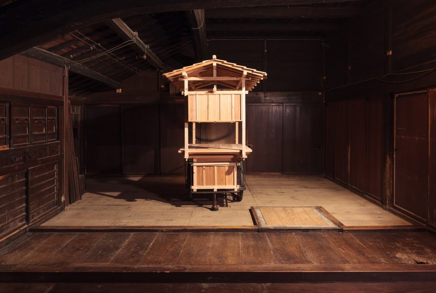 Wooden cart in industrial interior setting