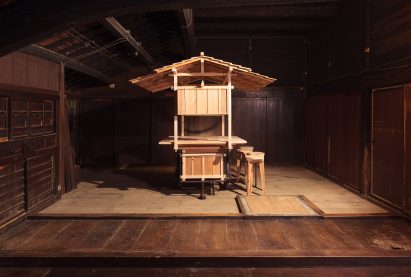 Wooden cart in industrial interior setting