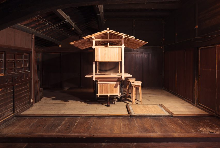 Wooden cart in industrial interior setting