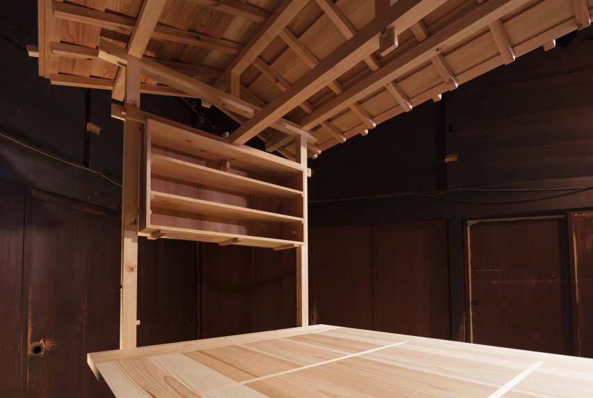 Detail of wooden cart in industrial interior setting