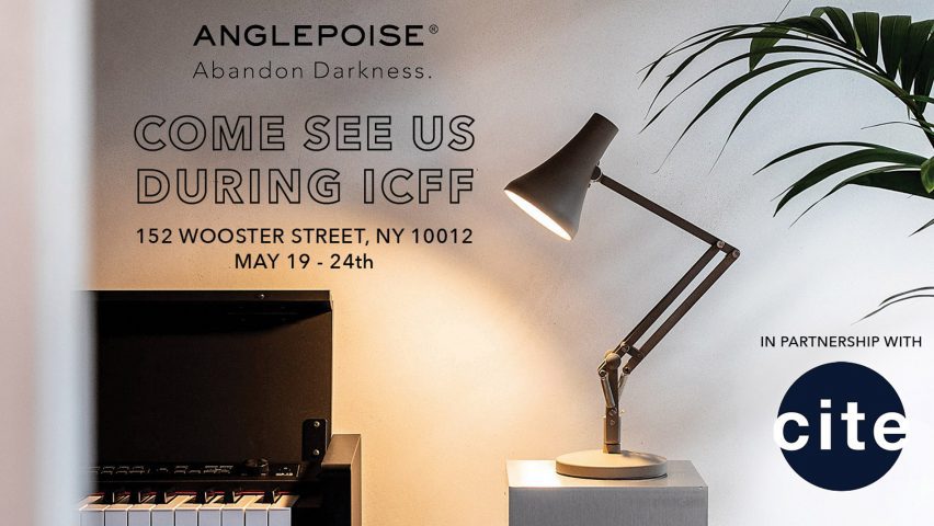 Photo of an Anglepoise lamp and the logo