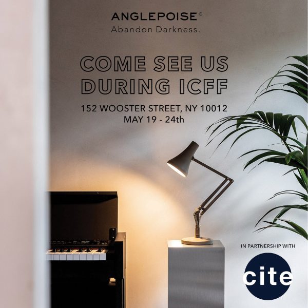 Photo of an Anglepoise lamp and the logo