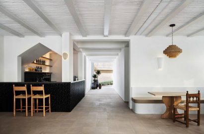 Bamboo roof in white hotel