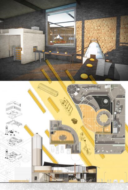 Plan and render of Miller on the Bay, a community space
