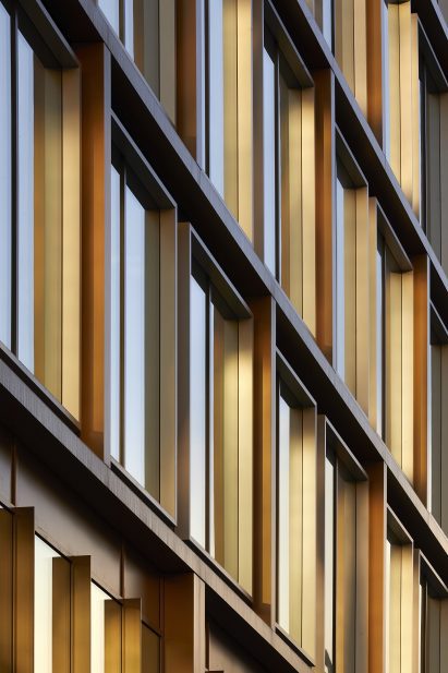 Close up of the face of TP Bennett's 11 & 12 Wellington Place office building