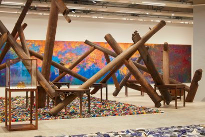 Lego mural informed by Claude Monet's Water Lillies painting