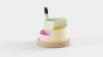 Cork stationary tidy with pen resting within it
