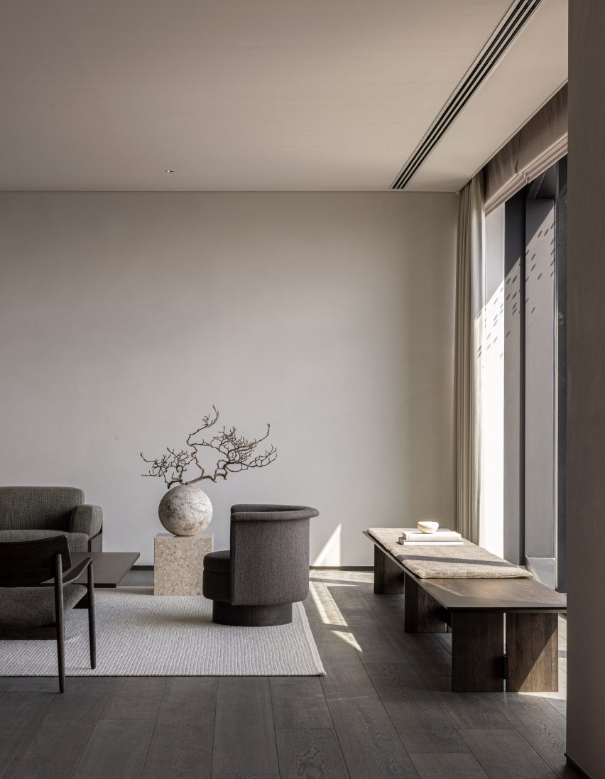 Bench inside penthouse in Tokyo hotel