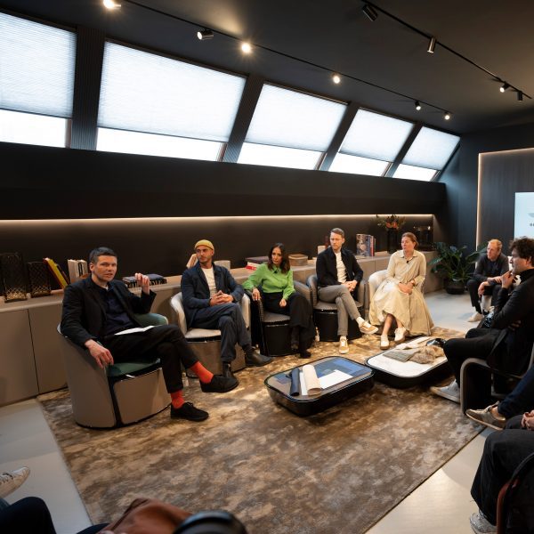 Panel of speakers facing audience at Dezeen x Bentley Lighthouse talk