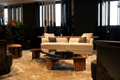 Bentley Home sofa and decor in the showroom