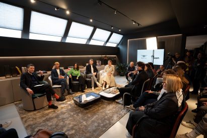 Panel of speakers facing audience at Dezeen x Bentley Lighthouse talk