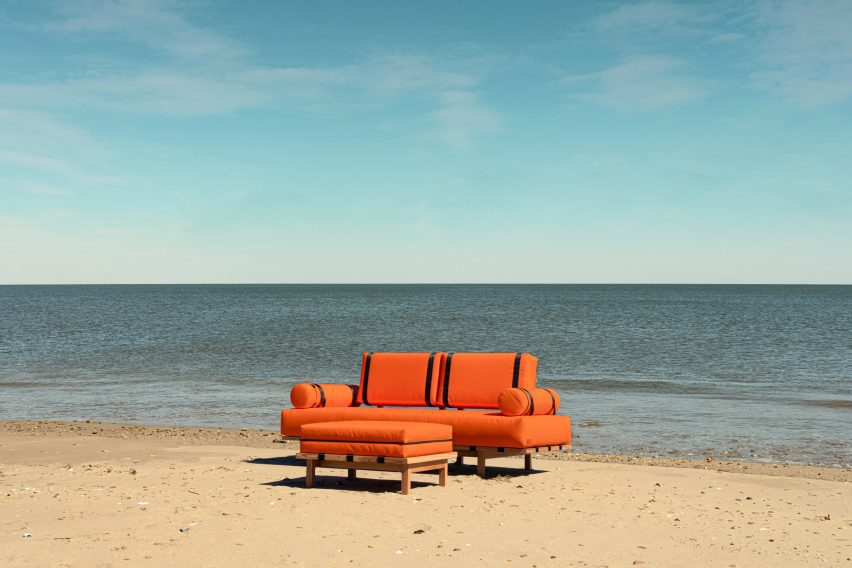 Bliss floating sofa with ocean in the bakcground