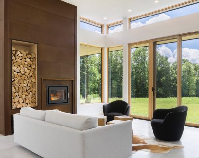Geometric Corten steel fireplace