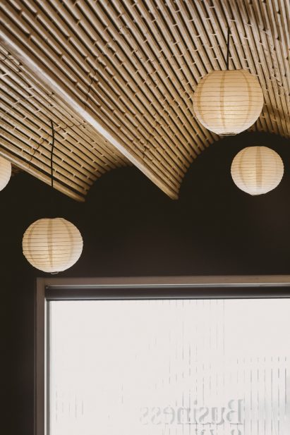 Ceiling detail above glass window