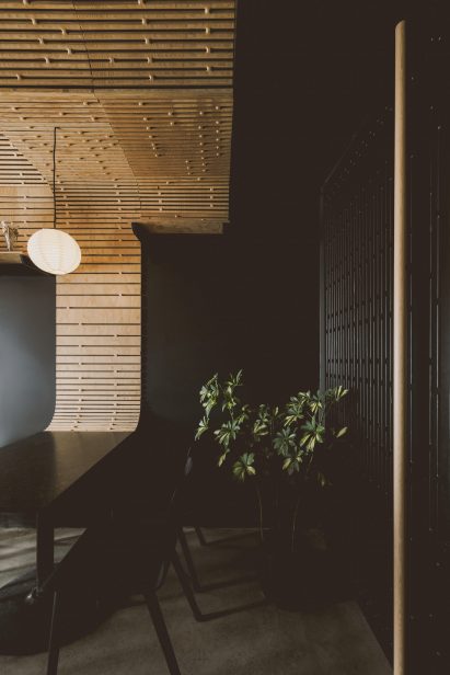Black barn door with vertical gaps