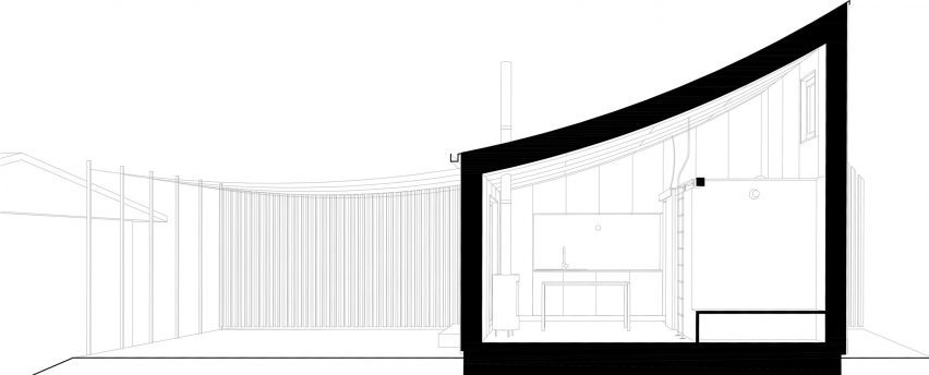 Section of Cabin Above the Town by Byró Architekti