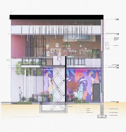 Sectional drawing of building containing children's play area