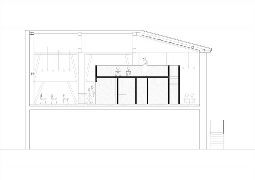 Long section, Cesarin show kitchen by Co.arch Studio