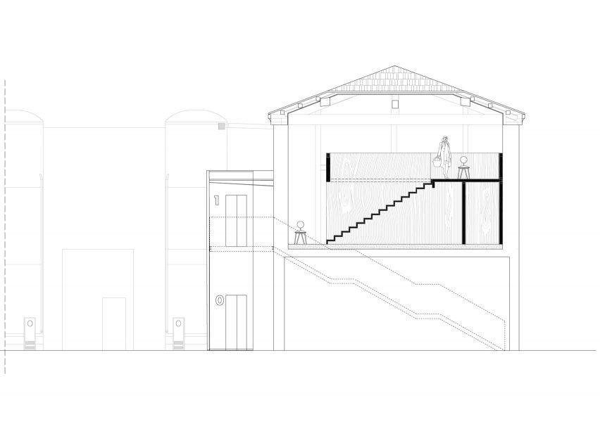 Cross section, Cesarin show kitchen by Co.arch Studio