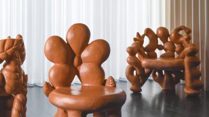 Flower Power terracotta seats by Chris Wolston for The Future Perfect at NYCxDesign